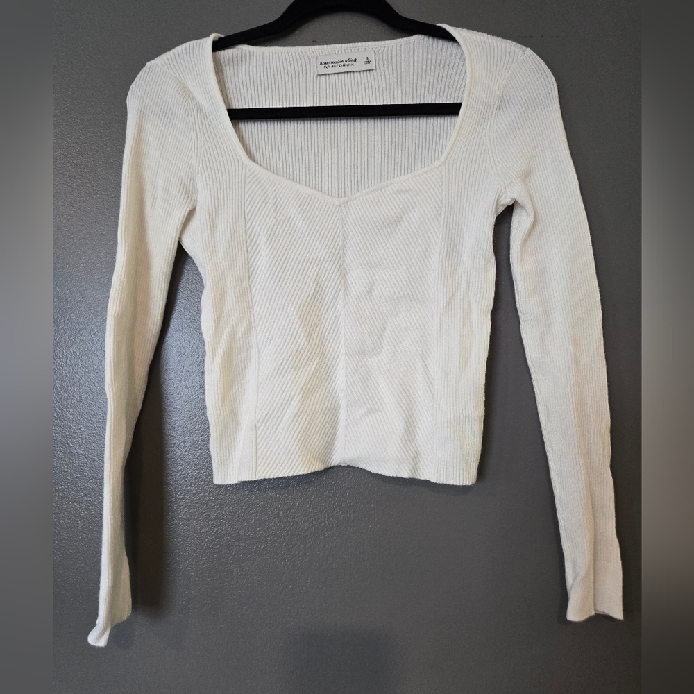 Abercrombie & Fitch Soft A&F Collection Cream Ribbed Long Sleeve Sweater